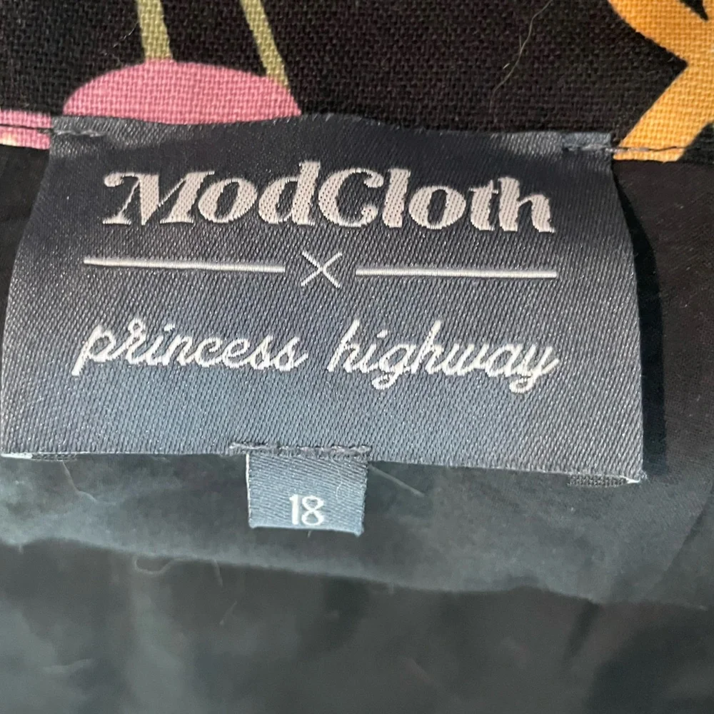 Modcloth Black Mini Skirt with Pink, Purple, Cream & Yellow Floral Cat Print - Picture 5 of 8